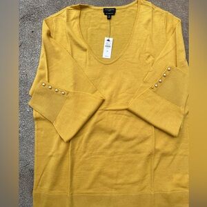 New Talbots Mustard V-Neck Sweater Pure Merino Wool